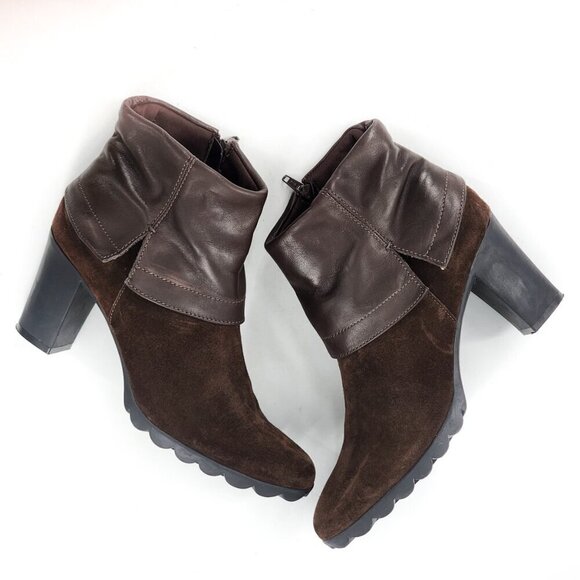 THE FLEXX Dip Rock Suede Leather Bootie Dark Brown 3" Heel Zip - Picture 7 of 9